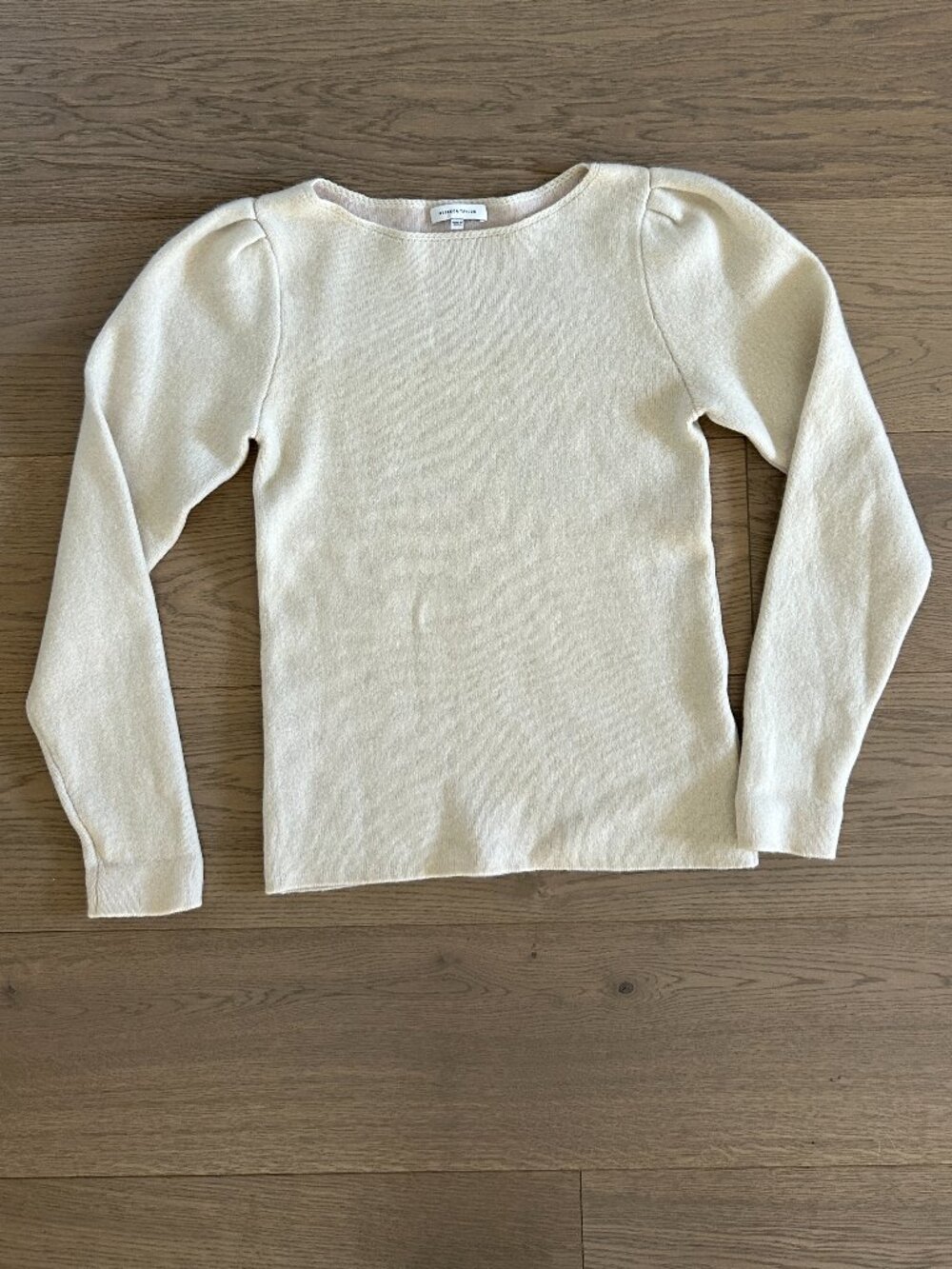Rebecca Taylor Cashmere Wool Blend Sweater Cream Puff Sleeve Knit Top, Size S